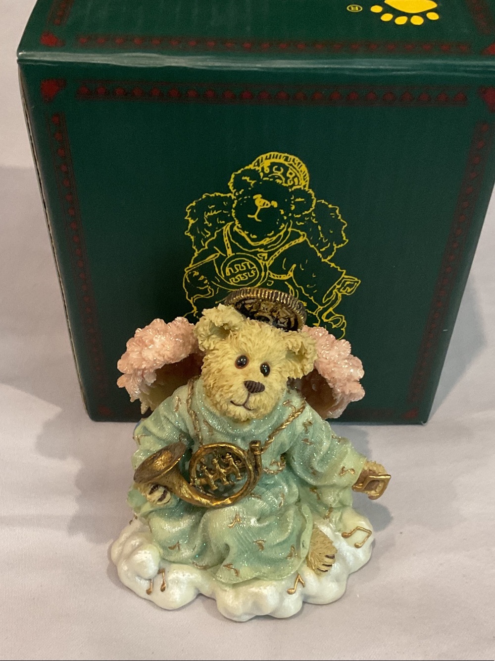 Boyds Bears Green, Pink and Gold Angel Bear Figurine